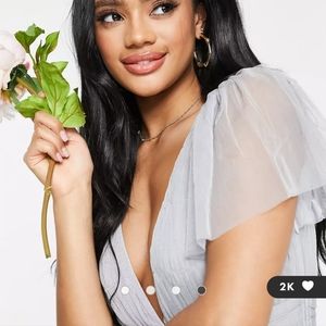 ASOS Lace & Beads Bridesmaid Madison v neck tulle dress in dusty blue